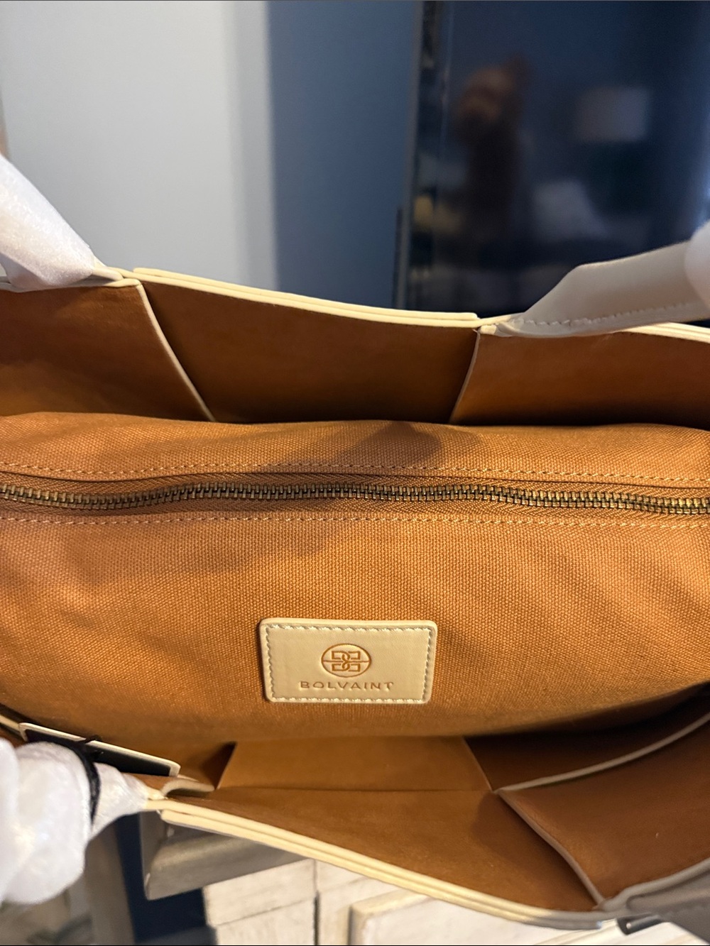 Bolvaint Paris Cream Woven Leather Tote - Picture 2 of 5
